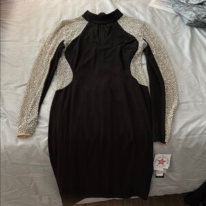 Xscape Black Long Sleeve Mock Neck Bodycon Dress